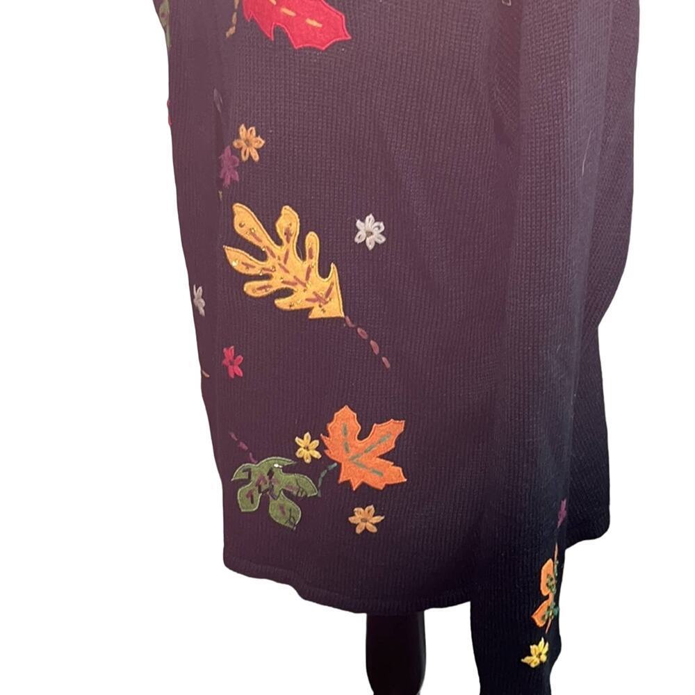 VTG 90s Black Felted Fall Autumn Leaves Nature Button Cardigan Sweater Large - Picture 2 of 7